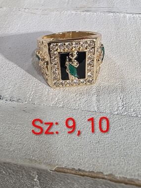 14k Gold-Plated Green Enamel Square Signet Ring - Men Jewelry